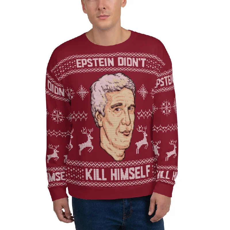 Epstein Didn't Kill Himself Faux Ugly Christmas Sweater Unisex Sweatshirt Hoodie with Embroidery Detailed Premium