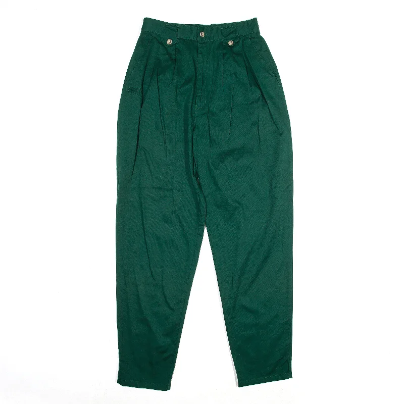 SYCAMORE Pleated Trousers Green Regular Tapered Womens W26 L28 Trousers Handmade Artisanal