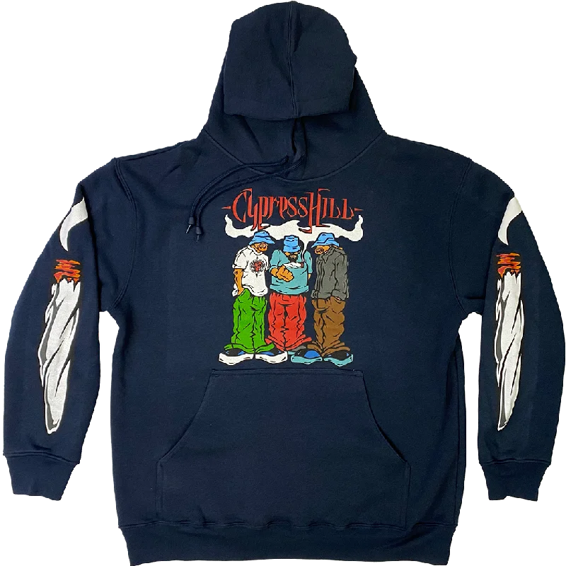 Cypress Hill "Blunted 2023" Pullover Hoodie in Navy Shirred Sleeve Feminine