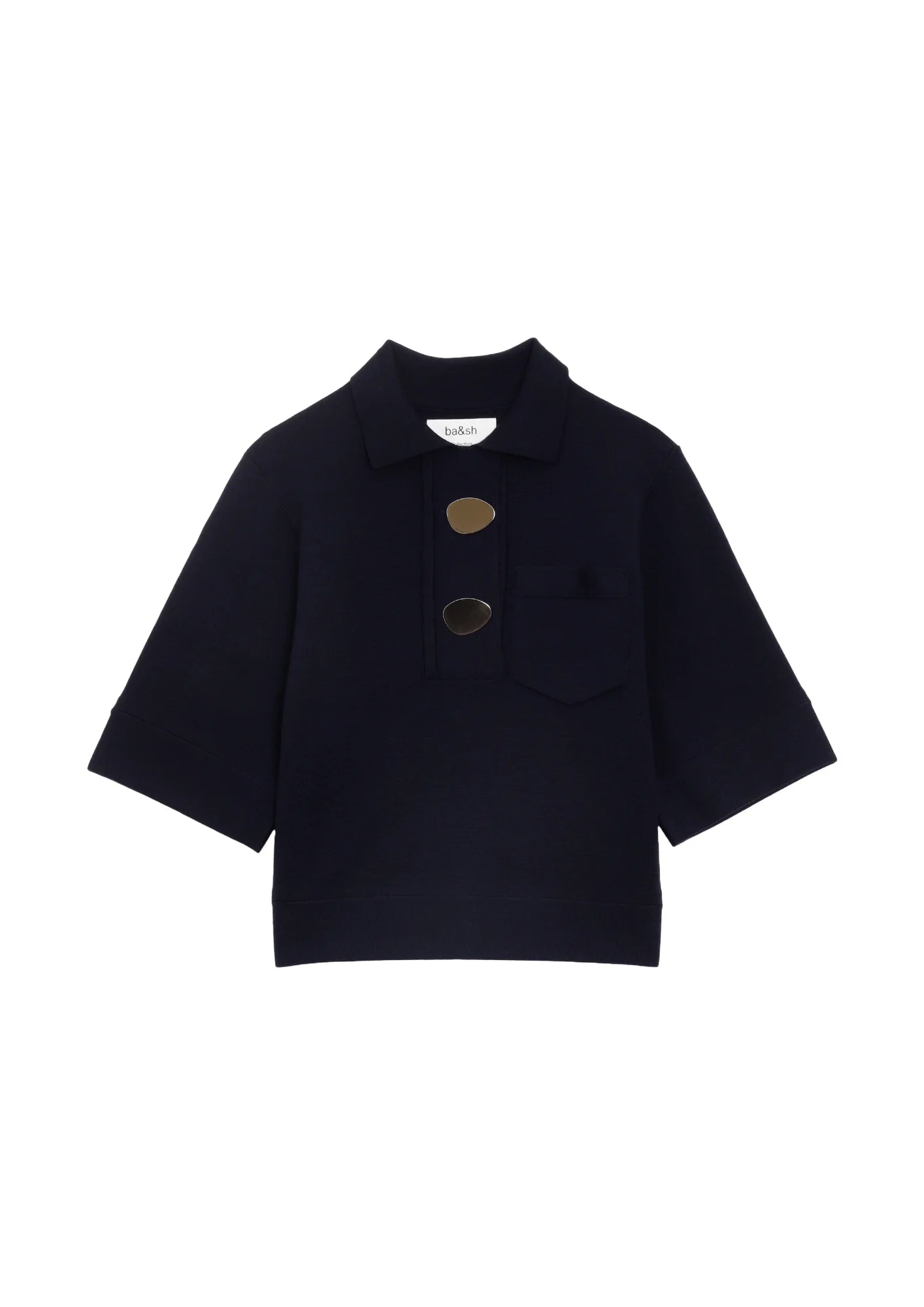 NAVY BLUE SHORT-SLEEVED PULLOVER Oblong Neck Pullover