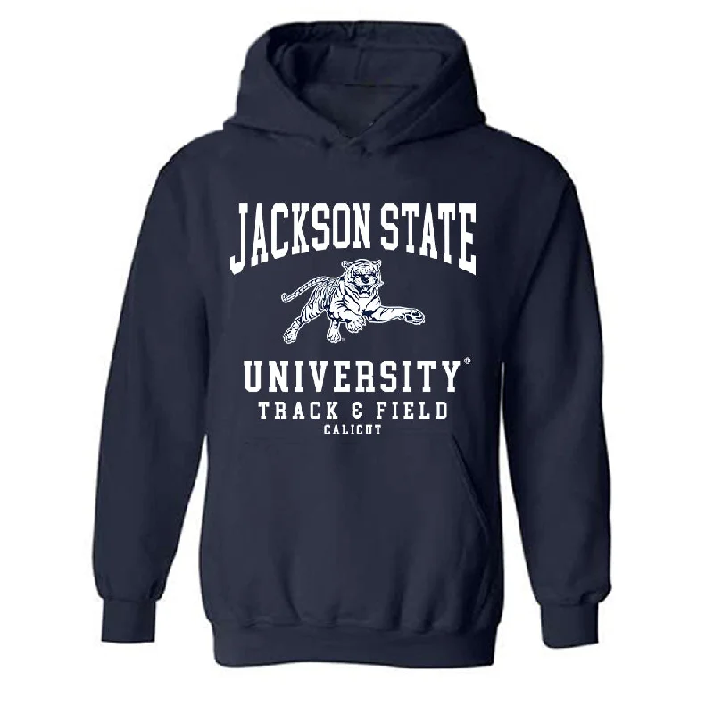 Jackson State - NCAA Women's Track & Field : Callie Calicut - Hooded Sweatshirt Hoodie with Side Slits Relaxed Casual