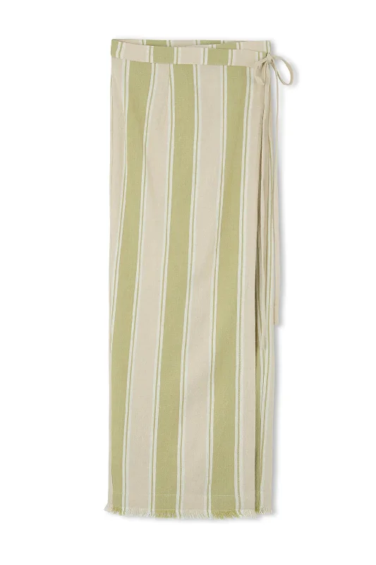 OLIVE STRIPE ORGANIC COTTON WRAP SKIRT - OLIVE STRIPE denim skirt casual