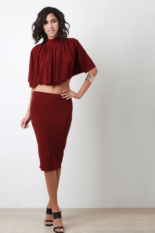 Stretchy Midi Pencil Skirt chiffon skirt flowing