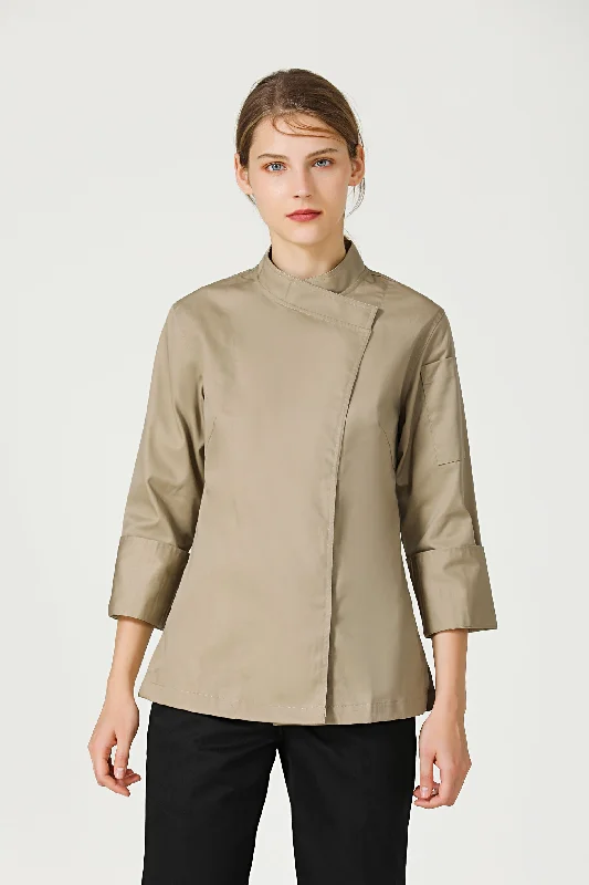 Rosemary Female Khaki Chef Jacket, Long Sleeve Wool Jacket Cashmere Jacket Tweed Jacket