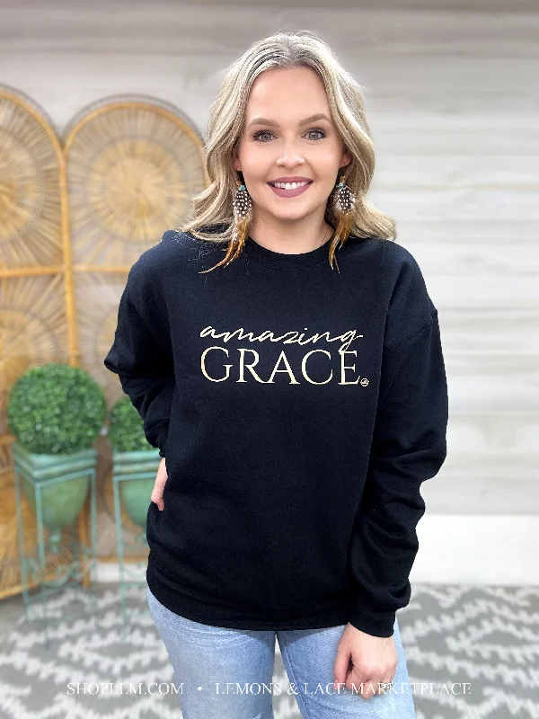 Amazing Grace Graphic Sweatshirt Hoodie with Metallic Shiny Futuristic