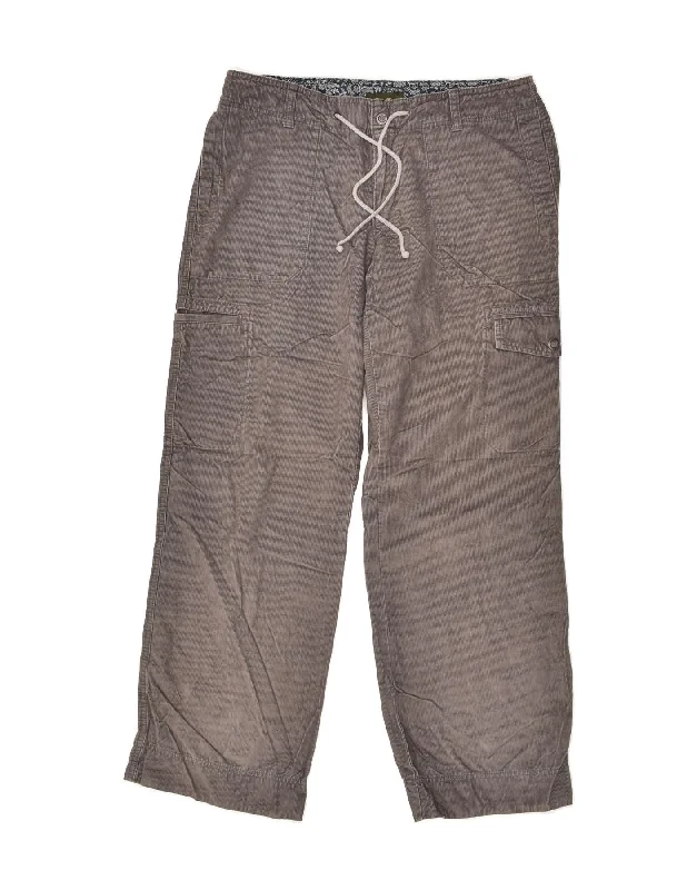 EDDIE BAUER Womens Cargo Corduroy Trousers US 10 Large W34 L30  Grey Wide Leg Loose Fit Mid Waist