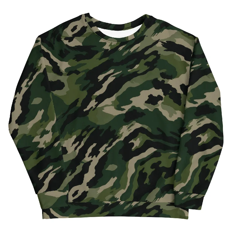 Timberline American Tiger Stripe Camouflage Crewneck Sweatshirt Hoodie with Typography Text Message