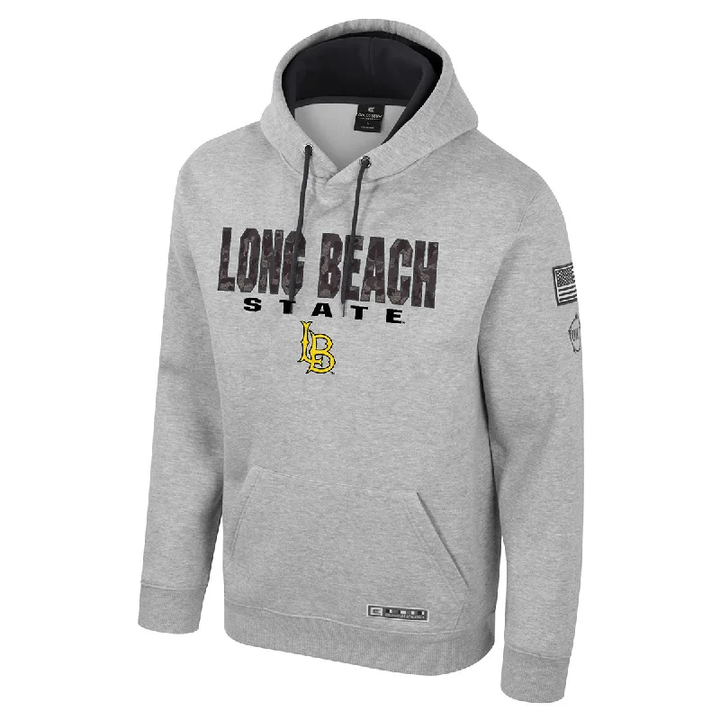 CSULB Pullover Hood - Camo, Colosseum Cold Shoulder Design