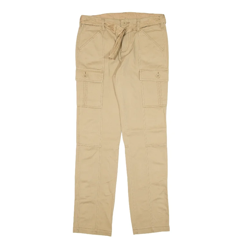 FADED GLORY Belted Cargo Y2K Trousers Beige Slim Straight Womens W28 L30 Trousers Cargo pockets