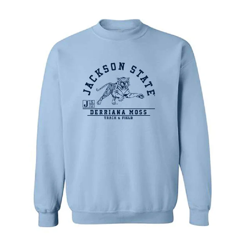 Jackson State - NCAA Women's Track & Field : Derriana Moss - Classic Fashion Shersey Crewneck Sweatshirt Hoodie with Hem Lace Feminine Delicate