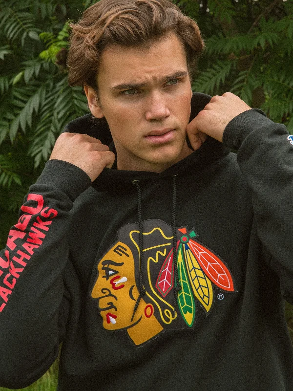 NHL CHICAGO BLACKHAWKS CENTER ICE PULLOVER HOODIE Open Front Cardigan