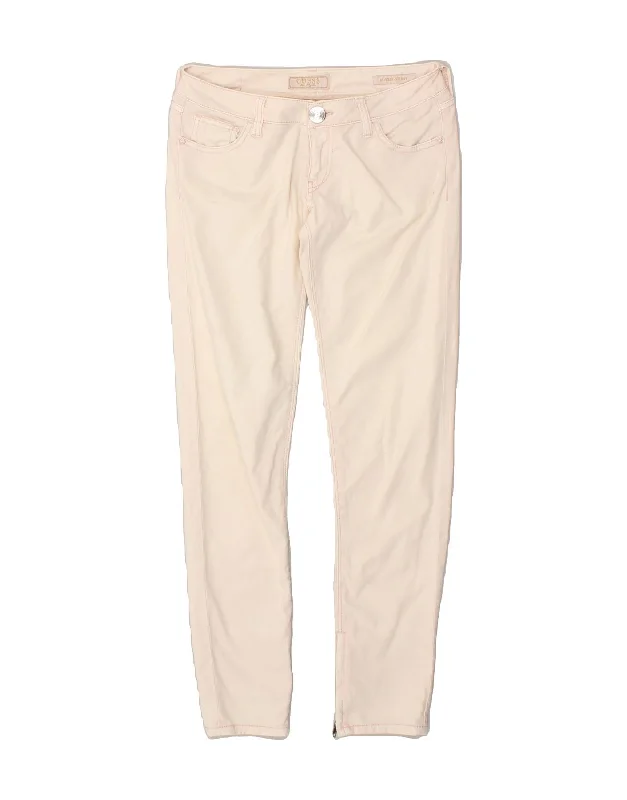 GUESS Womens Beverly Skinny Casual Trousers W26 L29  Off White Cotton Trousers Floral Bohemian