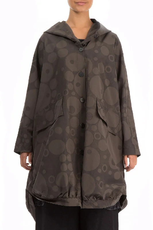 Hooded Bubbles Brown Oversized Trench Jacket Cotton Fabric Linen Fabric Terry Fabric