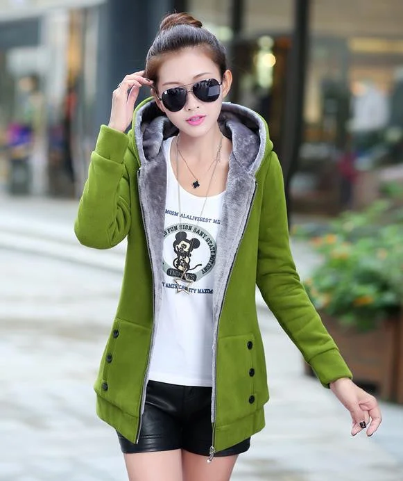 Korean Style Autumn Winter Women Coat Warm Thick Fleece Jacket Outerwear Hoodies Sweatshirts Wool Fabric Cashmere Fabric Tweed Fabric