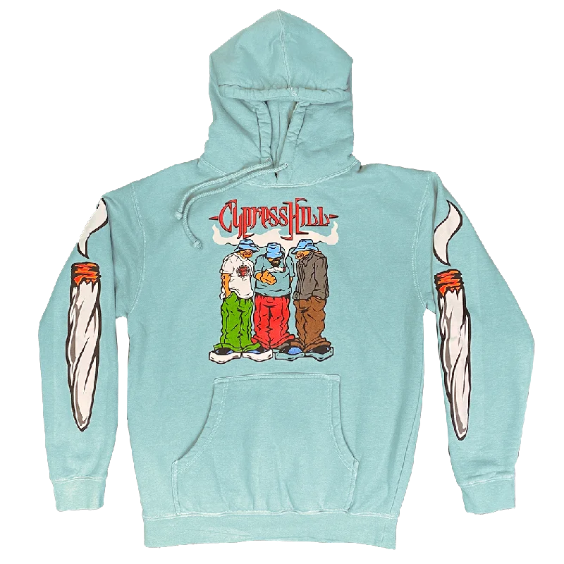 Cypress Hill "Blunted" Pullover Hoodie in Light Blue Solo Sleeve Pullover