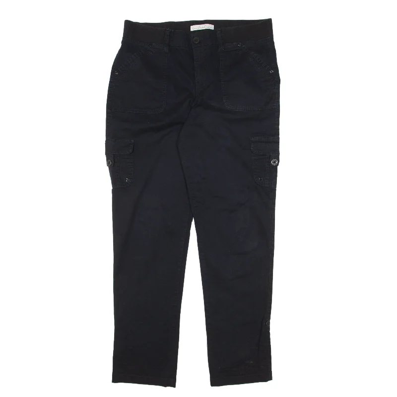 GLORIA VANDERBILT Cargo Y2K Trousers Black Regular Tapered Womens W32 L30 Trousers Satin Smooth