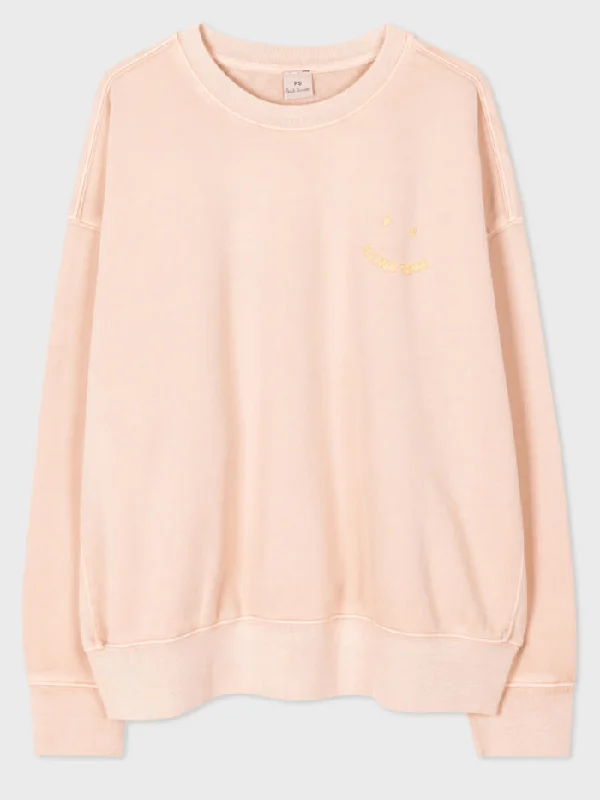 Paul Smith Acid Wash Happy Sweatshirt In Biscuit W2R-185VE-M21169.21 Hoodie with Ribbed Neckline Snug Warm