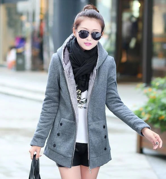 Fashion Korean Style Autumn Winter Women Coat Warm Thick Fleece Jacket Outerwear Hoodies Sweatshirts One-Shoulder Jacket Off-the-Shoulder Jacket Asymmetrical Jacket