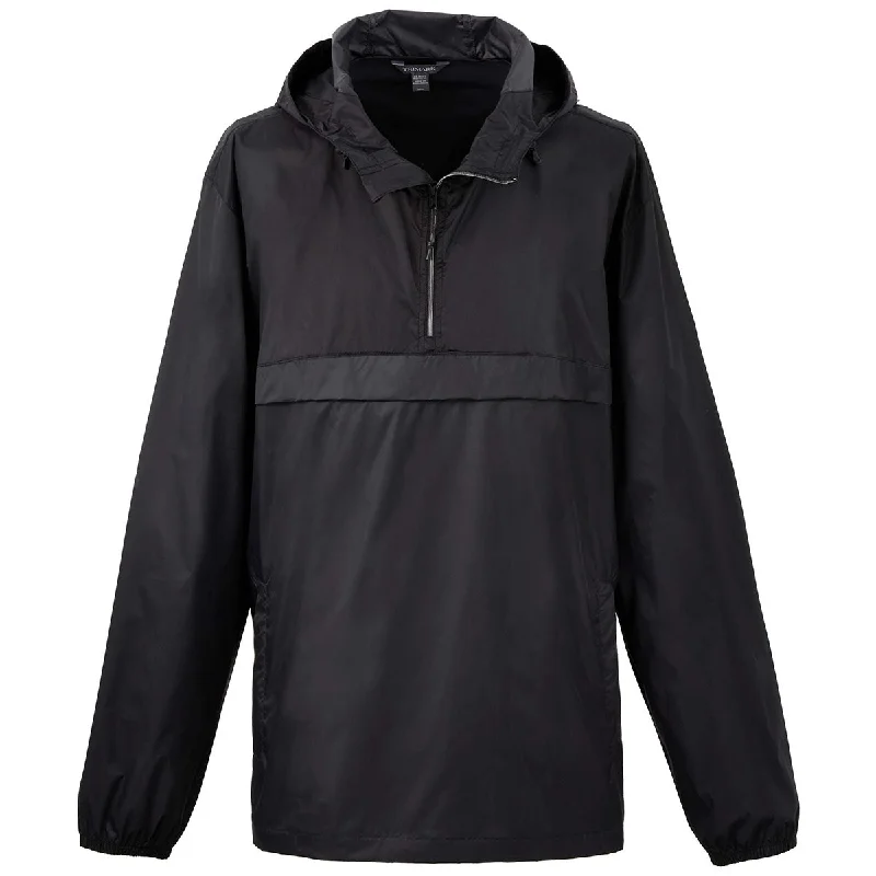 Elevate Unisex Black Avas Eco Packable Quarter Zip Anorak Pullover Port Neck Pullover