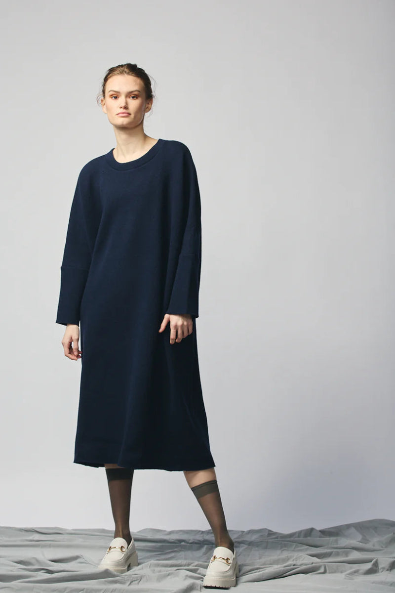 Devlyn van Loon Pullover Sweatshirt Dress (Navy Wool) High Neck Pullover