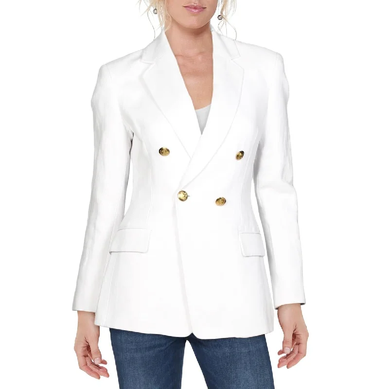 Sedgwick Womens Linen Blend Double-Breasted Jacket Front Pockets Side Pockets Patch Pockets