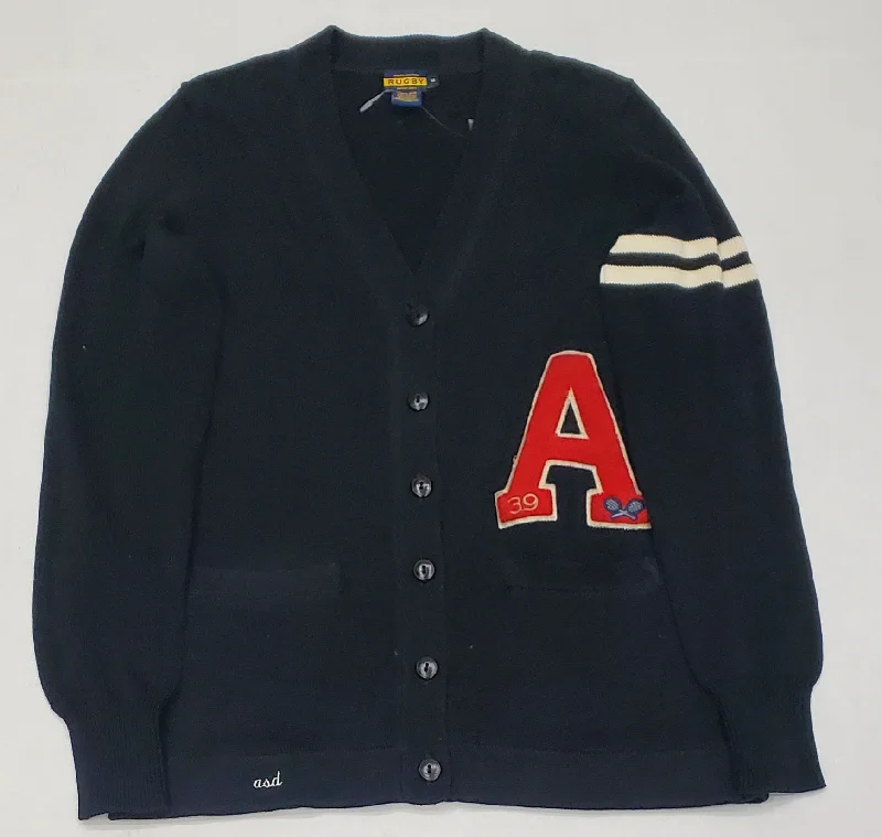 Nwt Ralph Lauren Women's  Rugby Black "A" Varsity Cardigan Thin Thick Dense