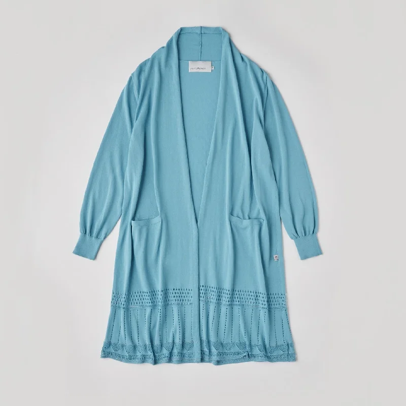 DiDi Guranjie Eyelet Openwork Pattern / Long Cardigan (Turquoise Blue) Jersey Fabric Tulle Fabric Batik Fabric