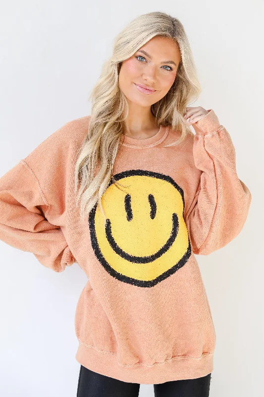 Smiley Face Oversized Pullover Short Puff Sleeve