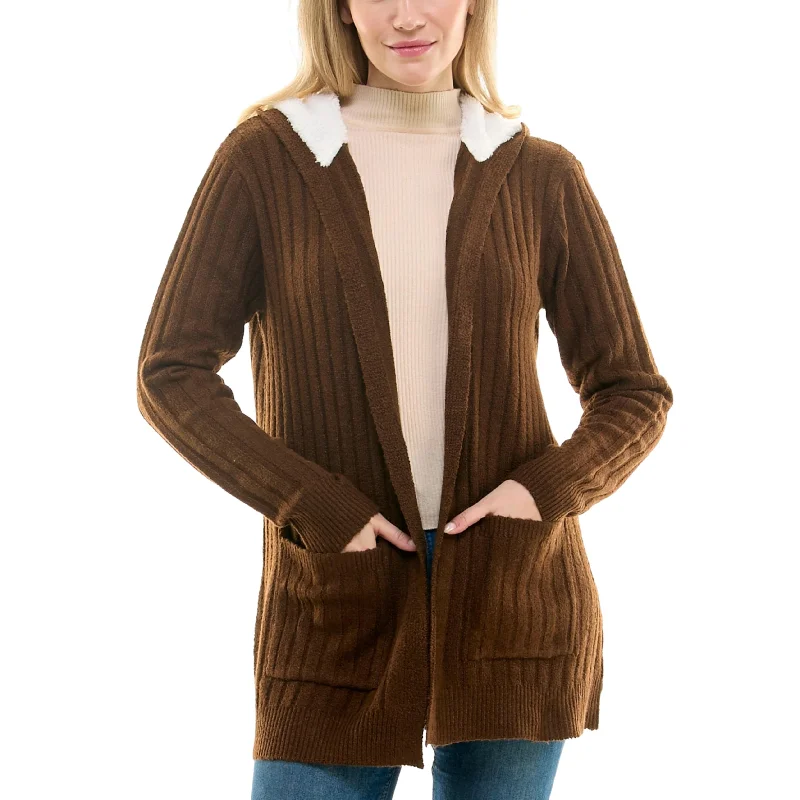 CRAVE FAME - Cozy Knit Sherpa Trim Cardigan Faux Fur Fabric Real Fur Fabric Shearling Fabric