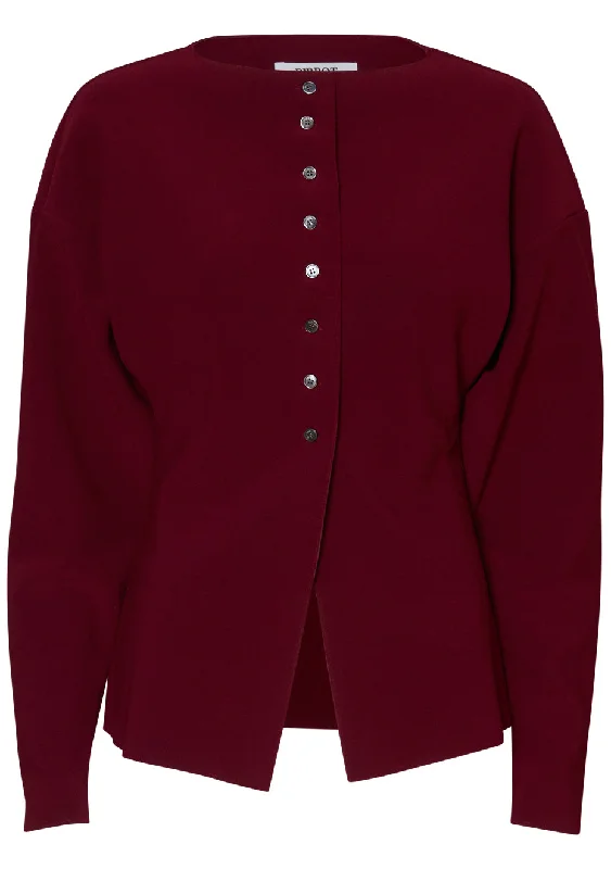 LAY3 Boatneck Cardigan Burgundy Crew Neck V-Neck Turtle Neck