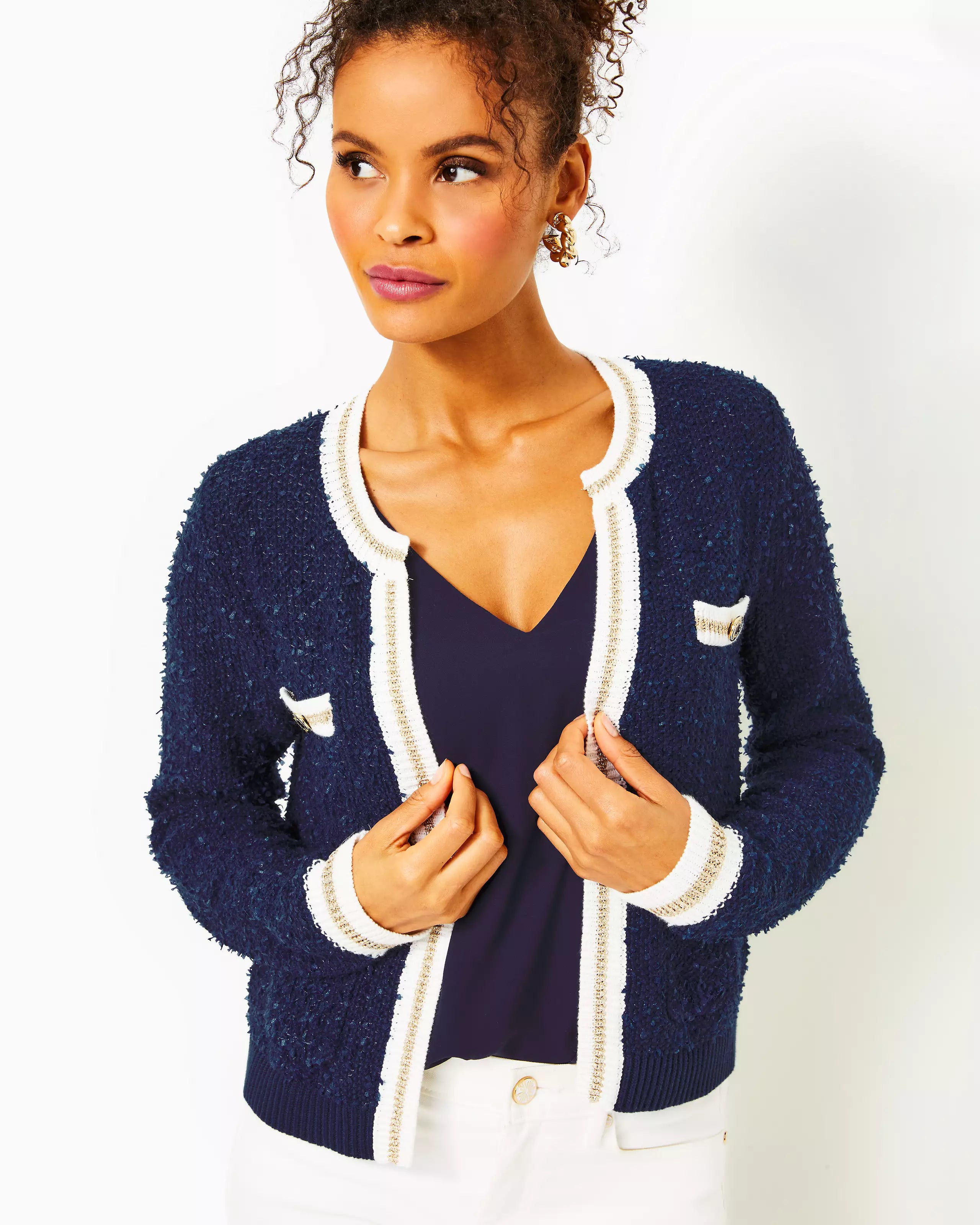 Lilly Pulitzer Women's Nalayna Cardigan - Low Tide Navy Spandex Blend Rayon Blend Denim Blend