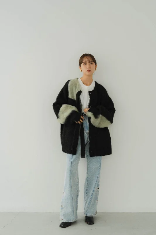 12/26~Shipping Mixed Mohair Cardigan/Blackgreen (Additional Sales) Front Pockets Side Pockets Patch Pockets