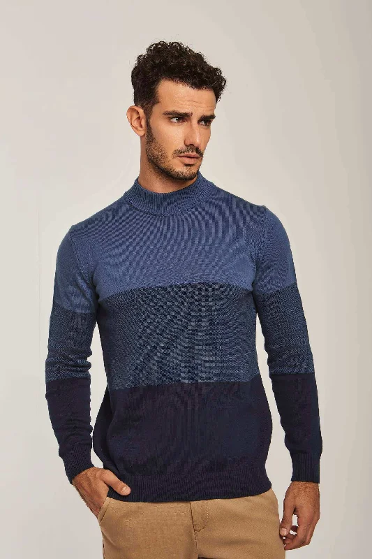 Men Regular Fit Pullover - Blue Cold Shoulder Design