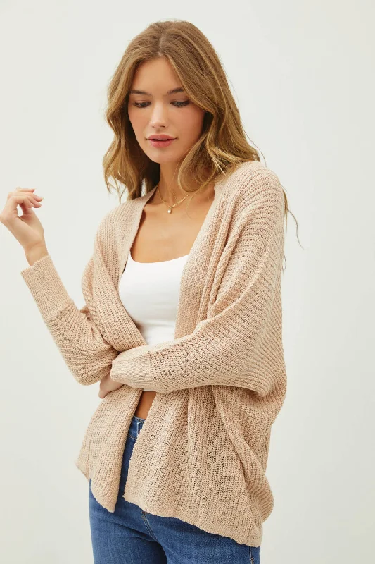 DOLMAN SLEEVE OPEN FRONT CARDIGAN | Natural Zippered Buttoned Snapped