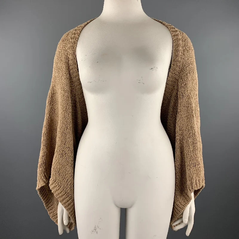 RALPH LAUREN Size M/L Tan Knitted Cotton Shrug Cardigan Chenille Fabric Brocade Fabric Lace Fabric