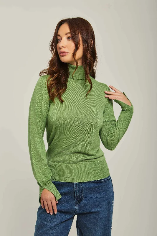 Women Regular Fit Pullover - Green Box Sleeve Comfort