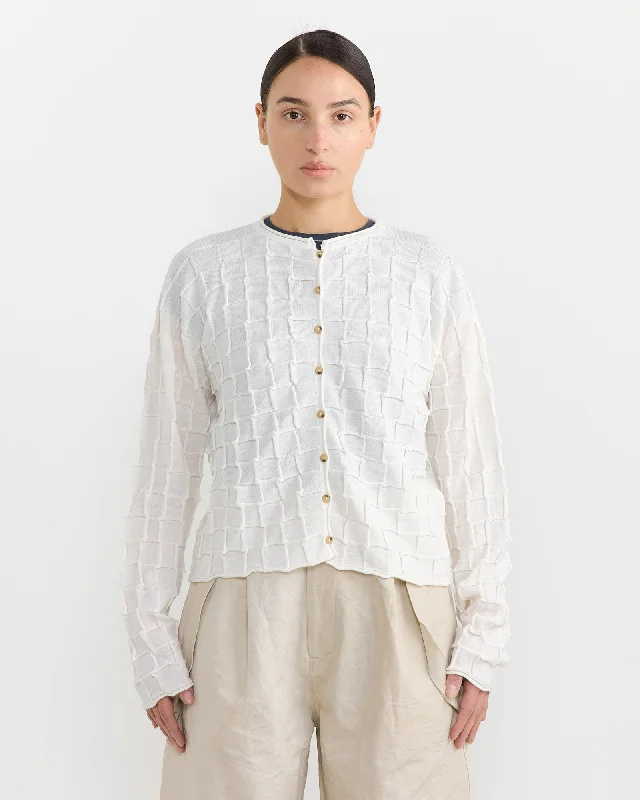 Inlay Cardigan in White Anti-Pilling Anti-Shrink Durable