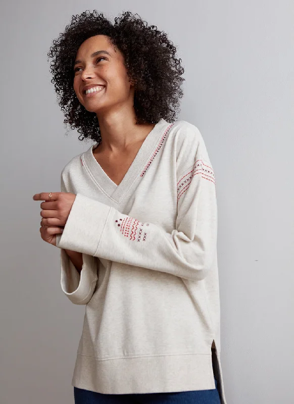 Heathered Penelope Pullover Deep Neck Pullover