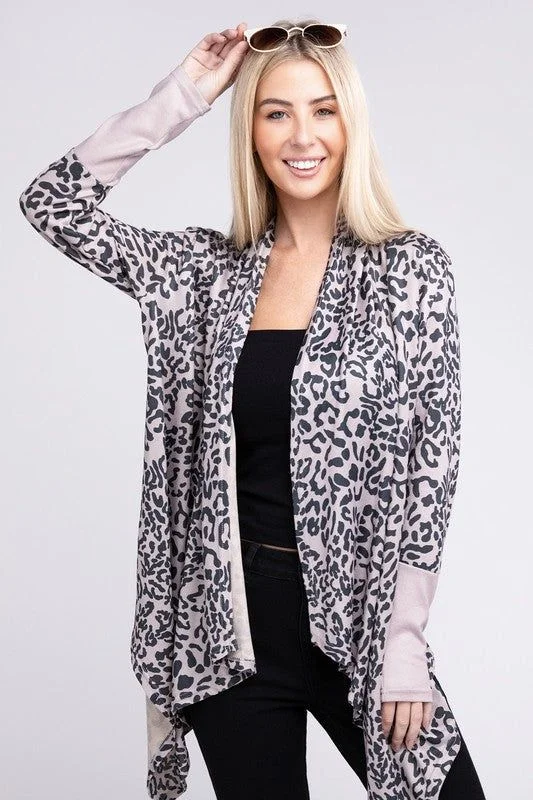 Leopard Print Open Front Cardigan Handmade Hand-knitted Hand-woven