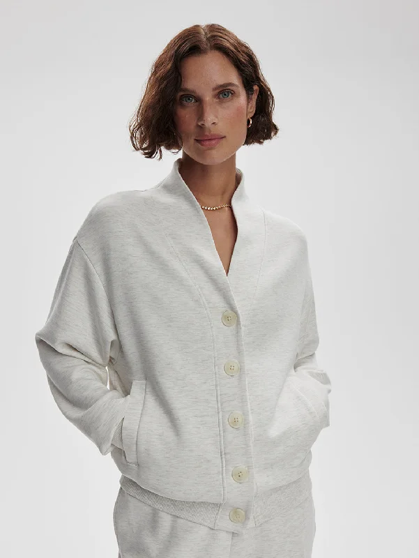 Celeste Button Through Cardigan - Ivory Marl Rayon Fabric Velvet Fabric Corduroy Fabric