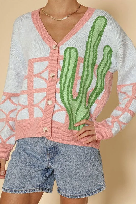 Cactus resort knit cardigan Collared Crew Neck Turtle Neck