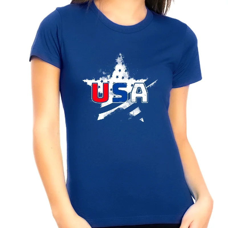 American Flag Shirt Women 4th of July Shirt Patriotic Shirts for Women USA Tees July 4th Shirts for Women Collared Crew Neck Turtle Neck