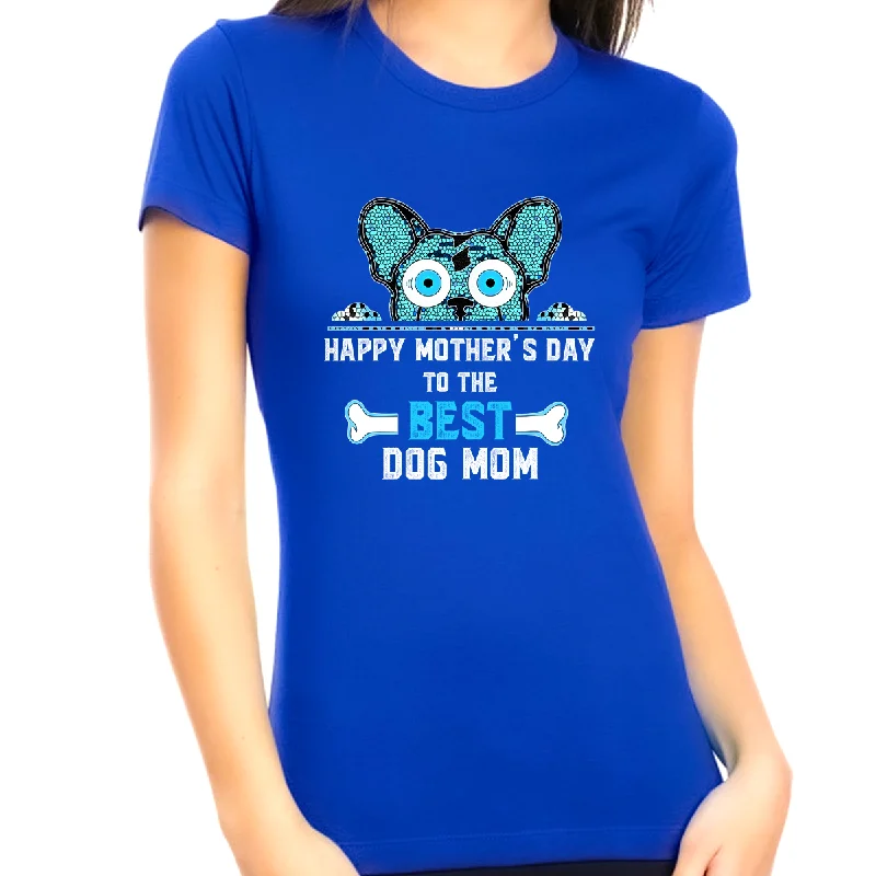 Best Dog Mom Shirt - Blue Dog Shirts for Women Best Dog Mom - Happy Mothers Day Shirt - Mothers Day Gifts Notch Collar Peter Pan Collar Cowl Neck