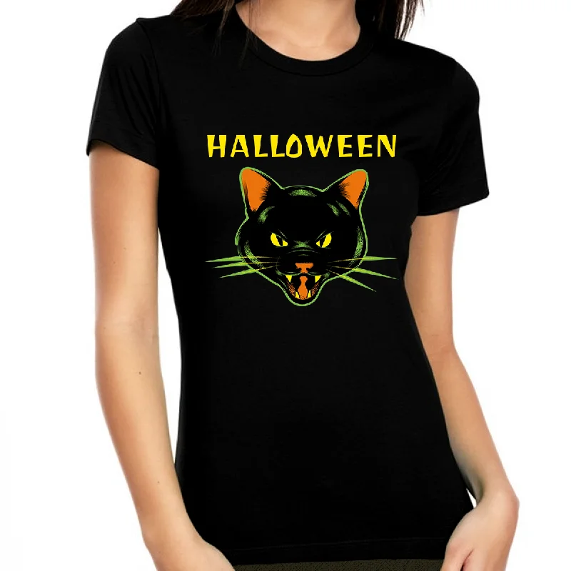 Black Cat Womens Halloween Shirts Black Cat Shirt Halloween Shirts for Women Halloween Clothes for Women Zippered Buttoned Snapped