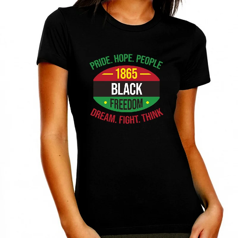 Black History T-shirt for Women Freedom Day Womens Black Pride Tee Graphic Embroidered Appliqued