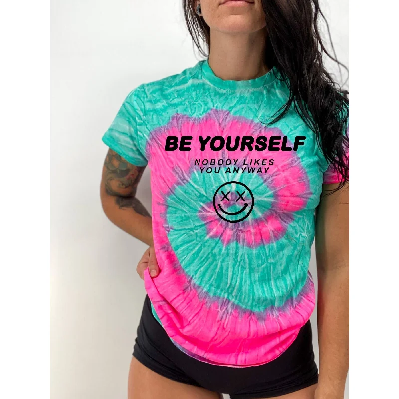 Salty Savage Unisex "BE YOURSELF" Spiral Tie Dye Tee Mesh Blend Leather Blend Suede Blend