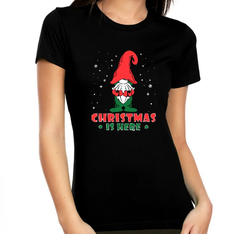 Cute Christmas Shirts for Women Family Christmas Tshirts Funny Xmas Gnome Christmas Shirt Hooded Caped Shawl Collar