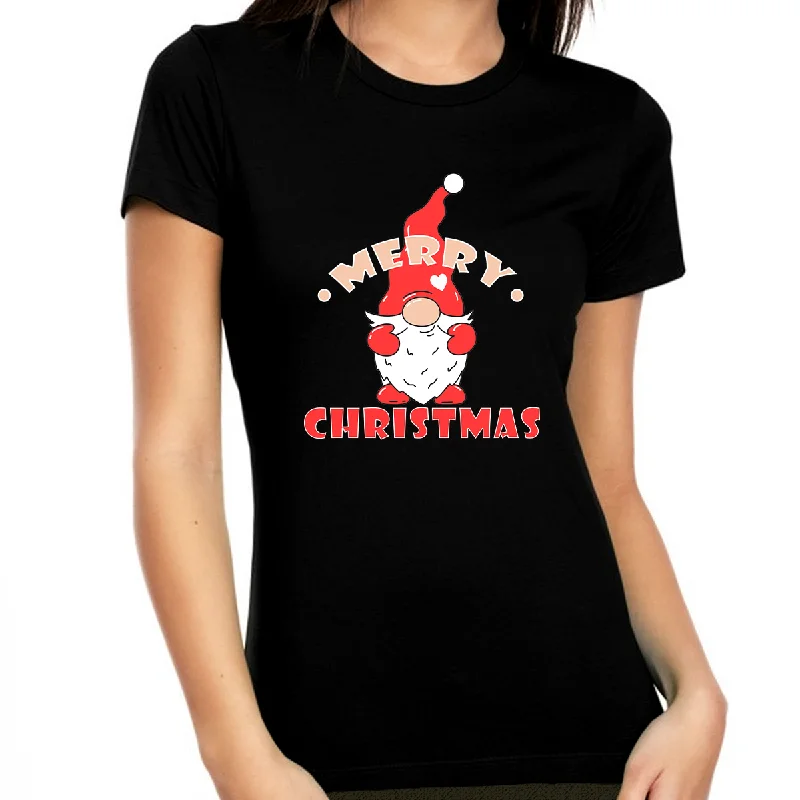 Cute Christmas Shirts for Women Matching Christmas Outfits Cute Gnome Funny Christmas Shirt Plaid T-Shirt Polka Dot Checkered