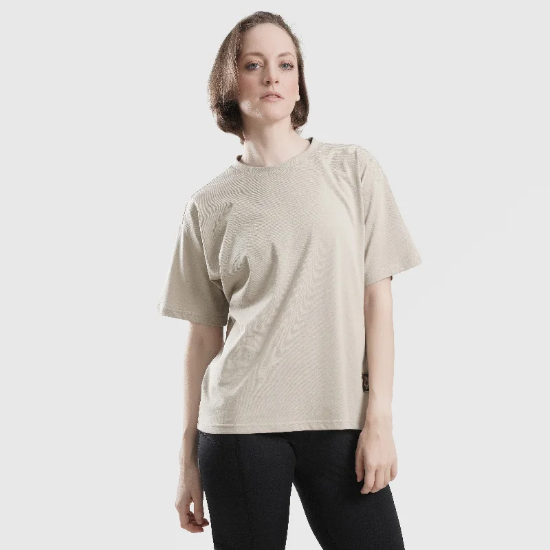 Efforless Swing Tee (Beige) Satin Blend Silk Blend Wool Blend