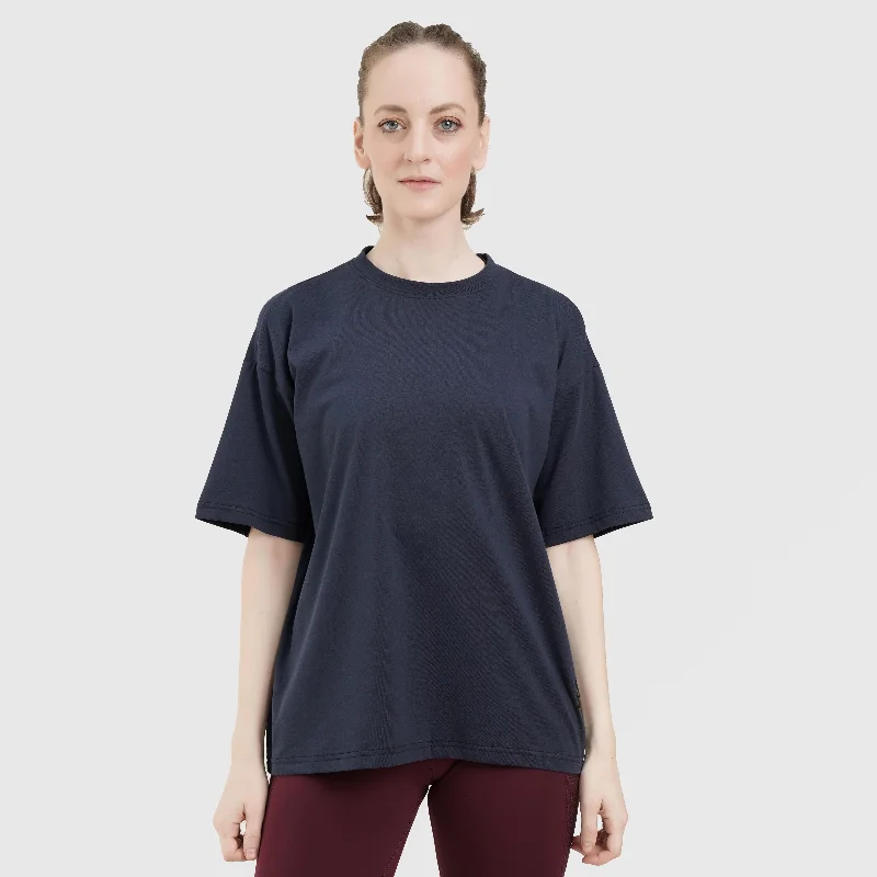 Efforless Swing Tee (Navy) Solid Print Embellished